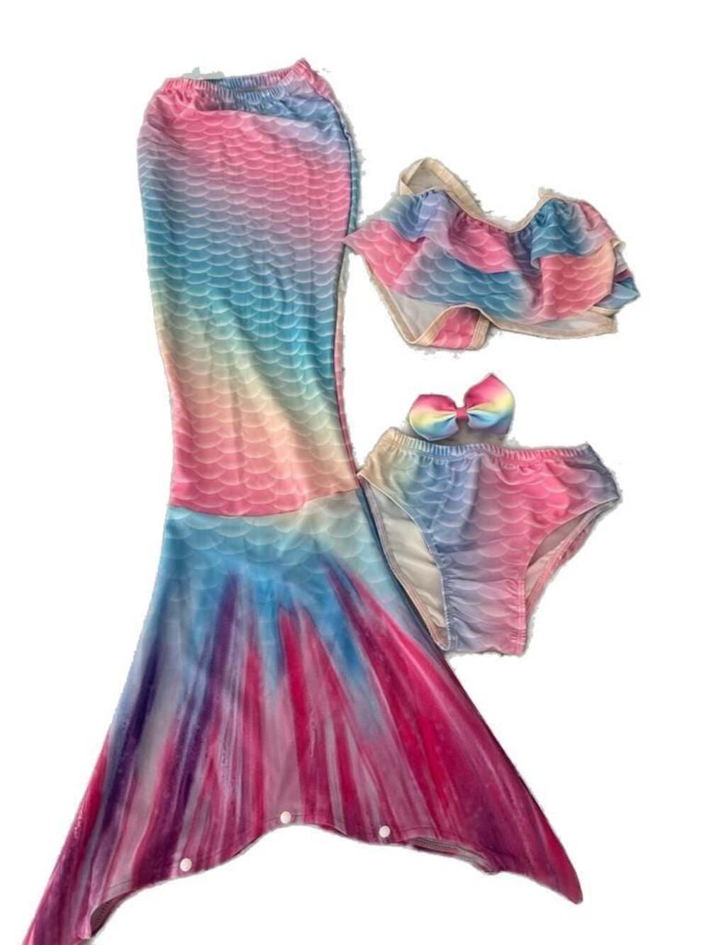 Girls Mermaid Tail Swimsuit Set Size Sz 3-5t NEW bikini bow